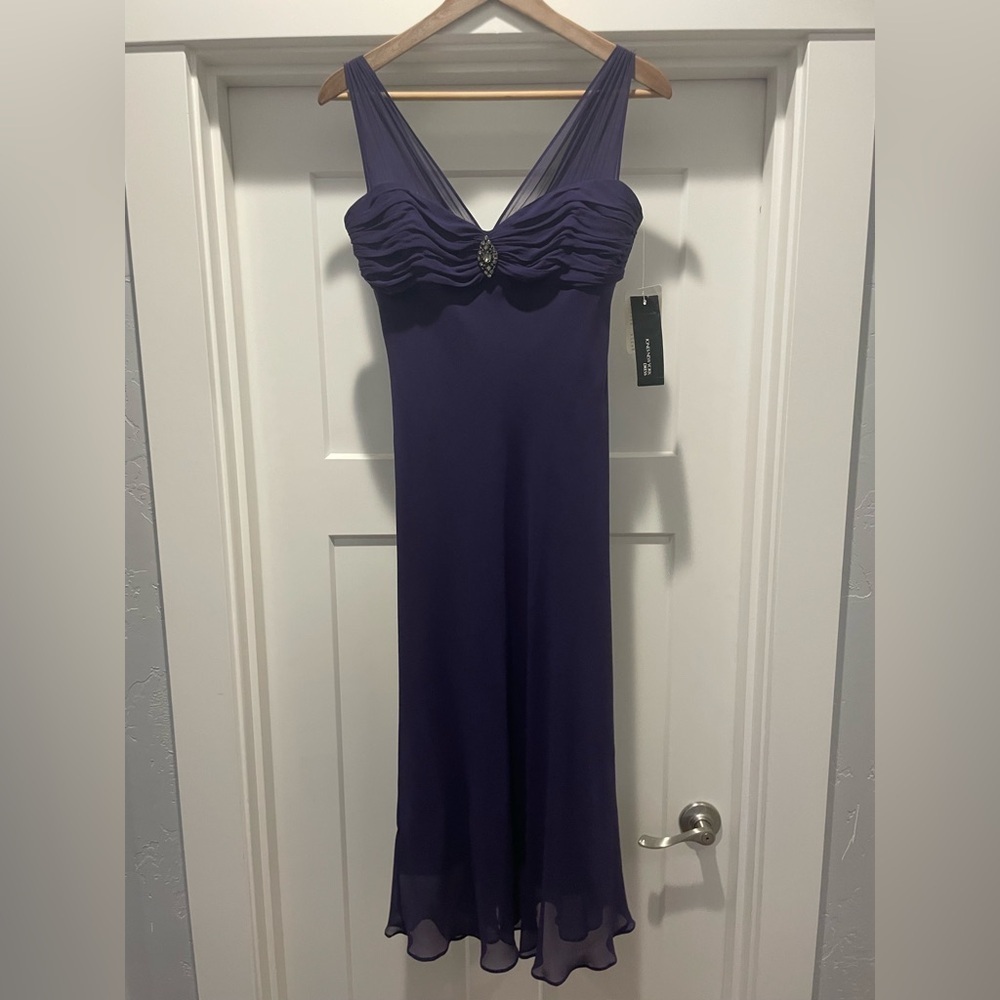 NWT Y2K purple 100% silk jeweled midi dress size 6 rare find!!